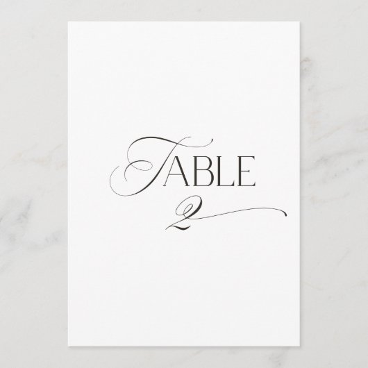 White Modern Classic Calligraphy Table Number Kaart (Voorkant)