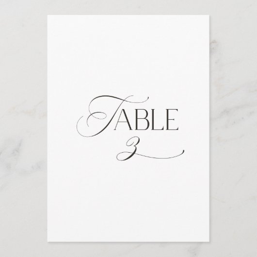 White Modern Classic Calligraphy Table Number Kaart (Voorkant)