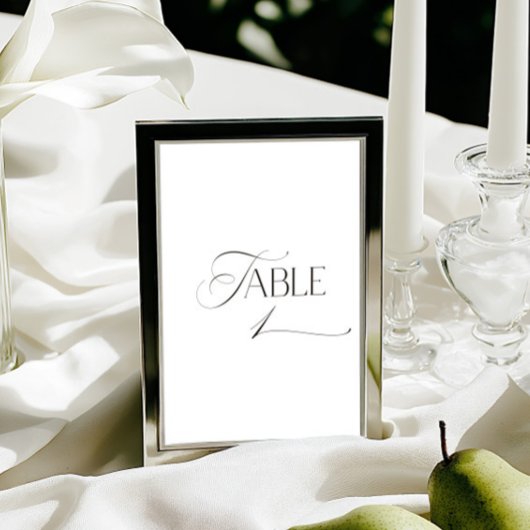 White Modern Classic Calligraphy Table Number Kaart