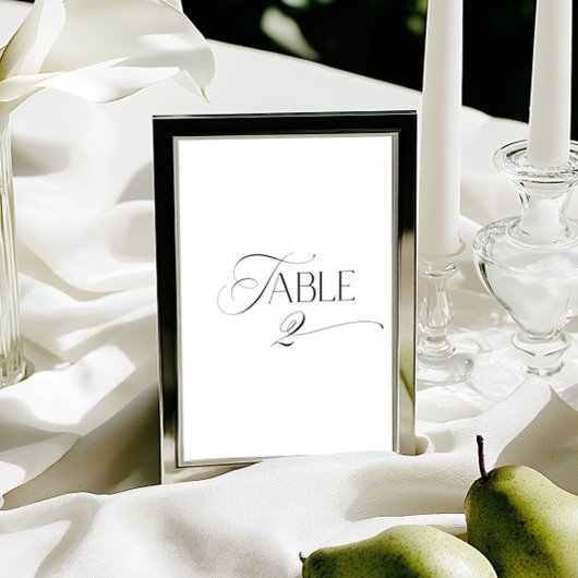 White Modern Classic Calligraphy Table Number Kaart