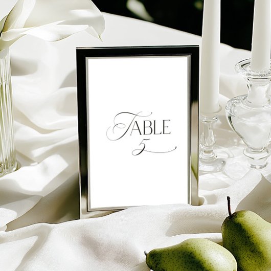 White Modern Classic Calligraphy Table Number Kaart