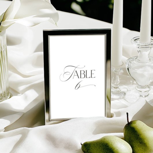 White Modern Classic Calligraphy Table Number Kaart