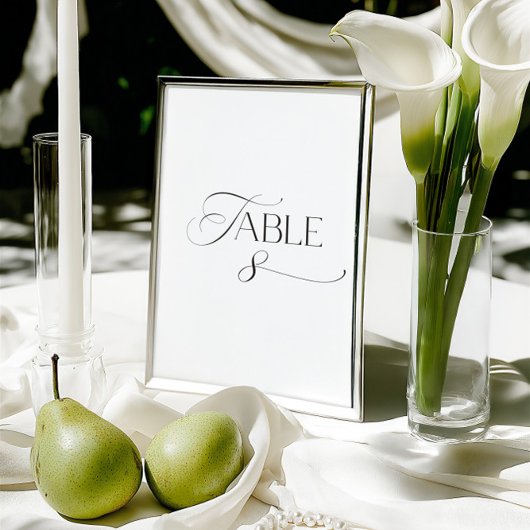 White Modern Classic Calligraphy Table Number Kaart