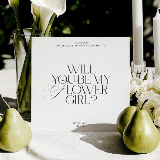 White Modern Classic Flower Girl Proposal Card Kaart