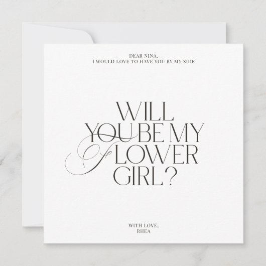 White Modern Classic Flower Girl Proposal Card Kaart (Voorkant)