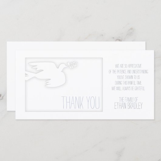 White Modern Dove Baby Custom Sympathie Bedankkaart (Voorkant / Achterkant)