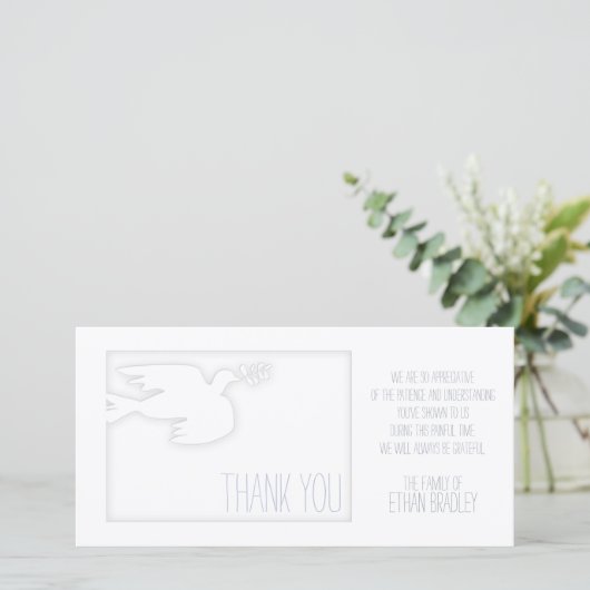 White Modern Dove Baby Custom Sympathie Bedankkaart (Staand voorkant)