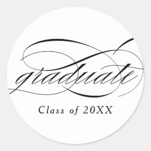 White Modern Elegant Script Afstuderen Ronde Sticker