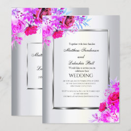 White Modern Elegant Weddin Rozen floral Kaart