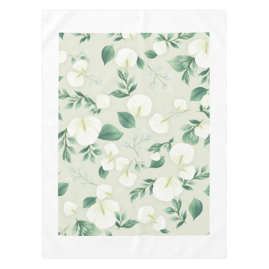 White Modern Eucalyptus Leaf Spring Tablecloth Tafelkleed (Voorkant)