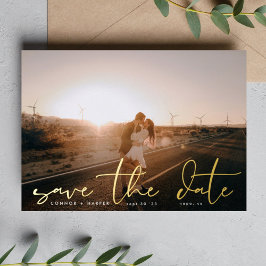 White Modern foto The Wedding Gold Save the Date Folie Uitnodiging