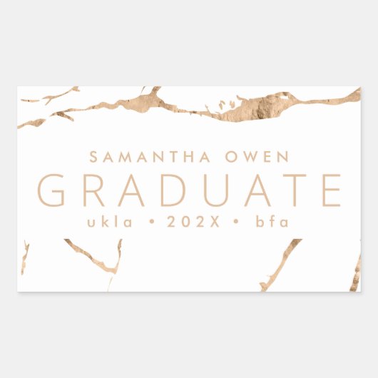 White Modern Gold Foil Marble University Afstudeer Rechthoekige Sticker (Voorkant)