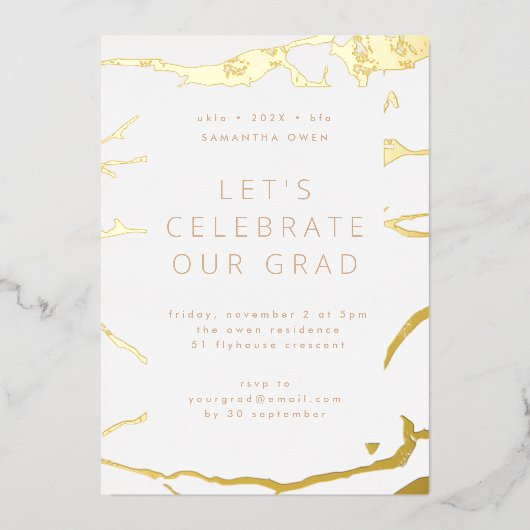 White Modern Gradun Party Gold Marble Folie Uitnodiging (Voorkant)