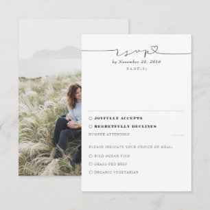 White Modern Minimal Wedding RSVP Foto Kaartje