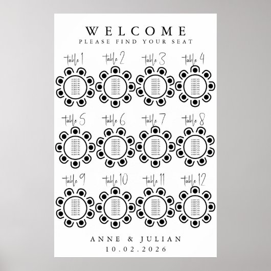 White Modern Minimal Wedding Seating Chart Poster (Voorkant)