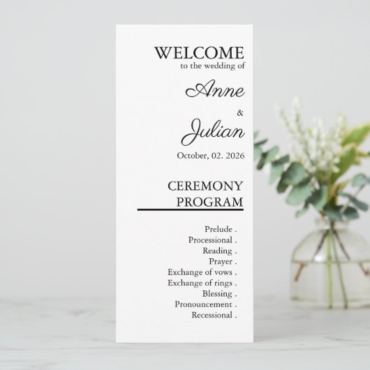 White Modern Minimalist Bridal Program QR Code Programmakaart (Staand voorkant)