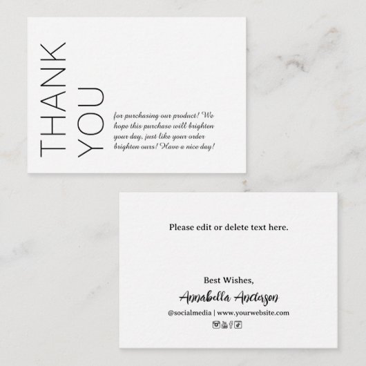 White Modern Minimalist - Hartelijk dank Notitiekaartje (Voorkant / Achterkant)