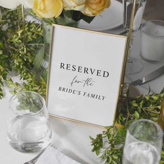 White Modern Minimalist Reserved Wedding Sign Kaart