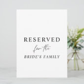White Modern Minimalist Reserved Wedding Sign Kaart (Staand voorkant)
