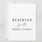White Modern Minimalist Reserved Wedding Sign Kaart (Voorkant)