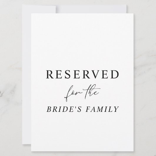 White Modern Minimalist Reserved Wedding Sign Kaart (Voorkant)
