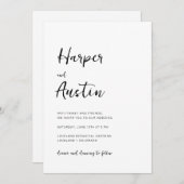 White Modern Minimalist Script Wedding Kaart (Voorkant / Achterkant)
