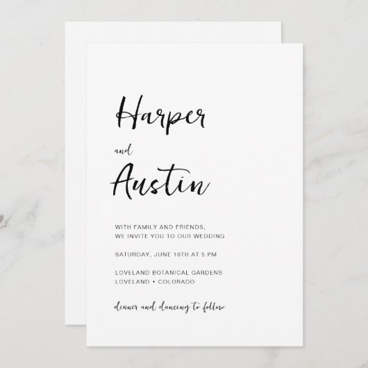 White Modern Minimalist Script Wedding Kaart (Voorkant / Achterkant)