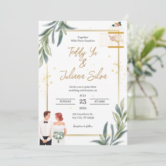 White Modern minimalist Wedding Invitation Feestdagenkaart (Staand voorkant)