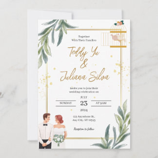 White Modern minimalist Wedding Invitation Feestdagenkaart