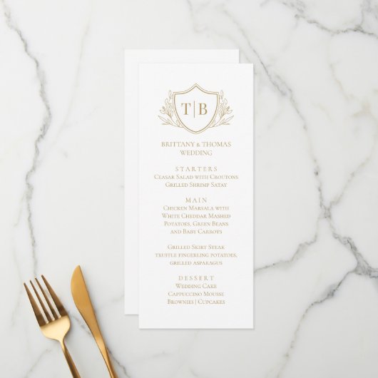 White Modern Monogram Elegant Menu  (Voorkant / Achterkant in situ)