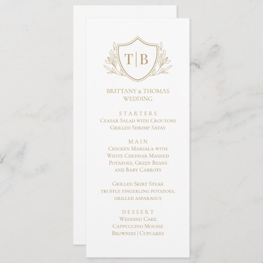 White Modern Monogram Elegant Menu  (Voorkant / Achterkant)