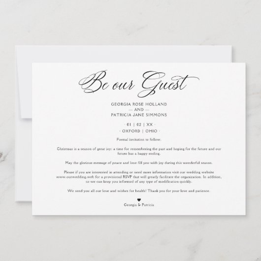 White Modern Mr & Mr Happiest Holidays Christmas Save The Date (Achterkant)