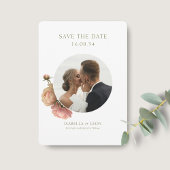 White | Modern Olive Green Rose Save the Date Kaart