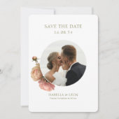 White | Modern Olive Green Rose Save the Date Kaart (Voorkant)