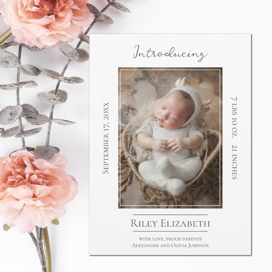 White Modern Photo Birth Aankondiging