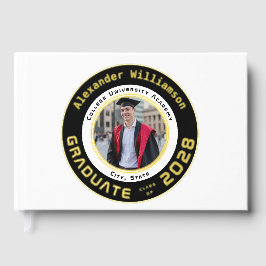 White Modern Photo Graduation Gold Foil Guest Book Gastenboek