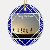 White Modern Photo Merry kerst Navy Keramisch Ornament (Links)