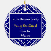 White Modern Photo Merry kerst Navy Keramisch Ornament (Achterkant)
