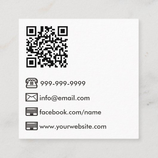White Modern Photographer QR Code Vierkante Visitekaartje (Achterkant)