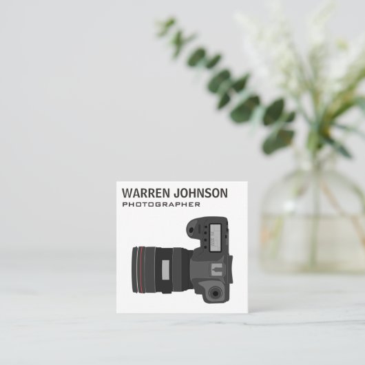 White Modern Photographer QR Code Vierkante Visitekaartje (Staand voorkant)