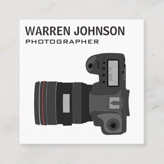 White Modern Photographer QR Code Vierkante Visitekaartje (Voorkant)