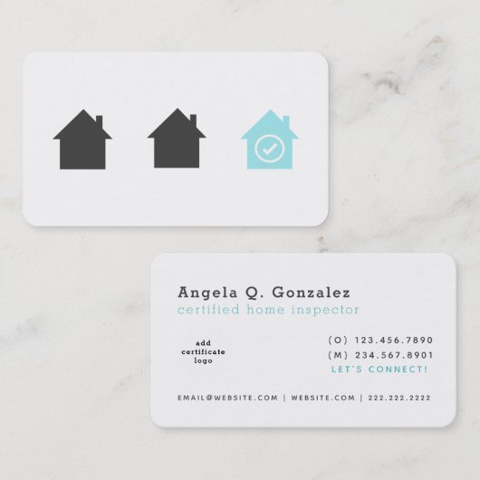 White Modern Robin Egg Blue House Inspector Visitekaartje (Voorkant / Achterkant)