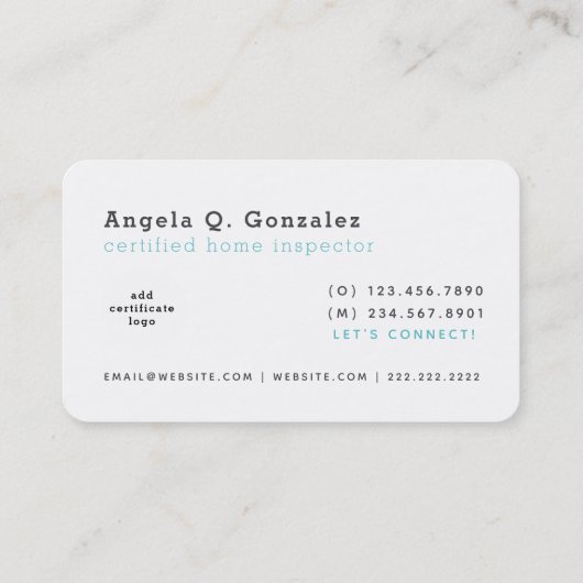 White Modern Robin Egg Blue House Inspector Visitekaartje (Achterkant)