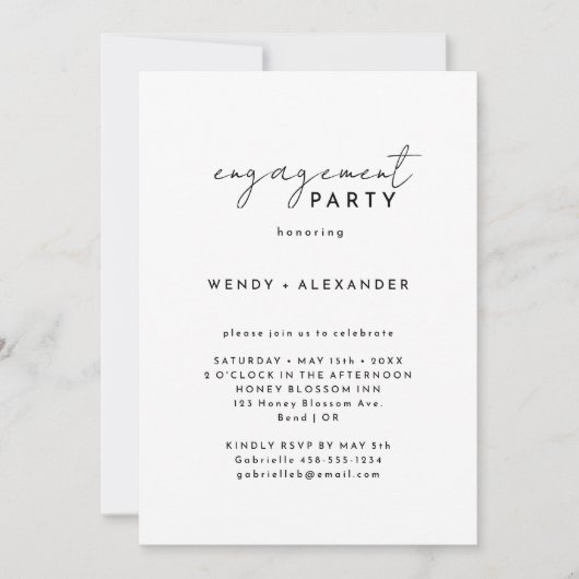 White Modern Script Engagement Party Kaart (Voorkant)
