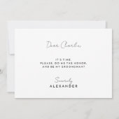 White Modern Script Groomsman Voorstel Kaart (Achterkant)