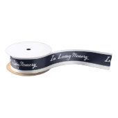 White modern script in Loving Memory Navy Blue Satijnen Lint (Spoel)