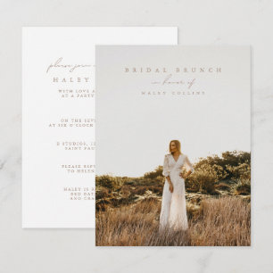 White Modern Script Photo Bridal Brunch Invitation