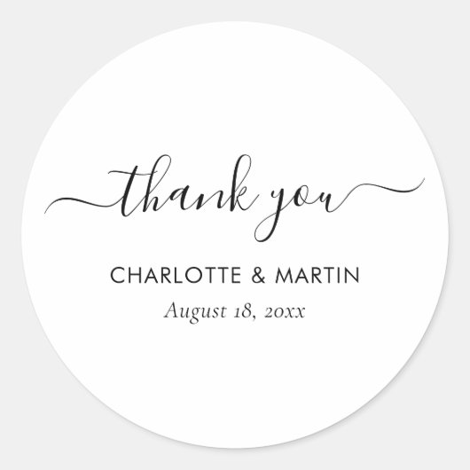 White Modern Script Wedding Thank You Ronde Sticker (Voorkant)