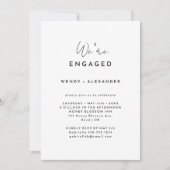 White Modern Script We're Engaged Photo Verloving Kaart (Voorkant)