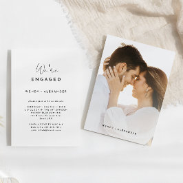 White Modern Script We're Engaged Photo Verloving Kaart